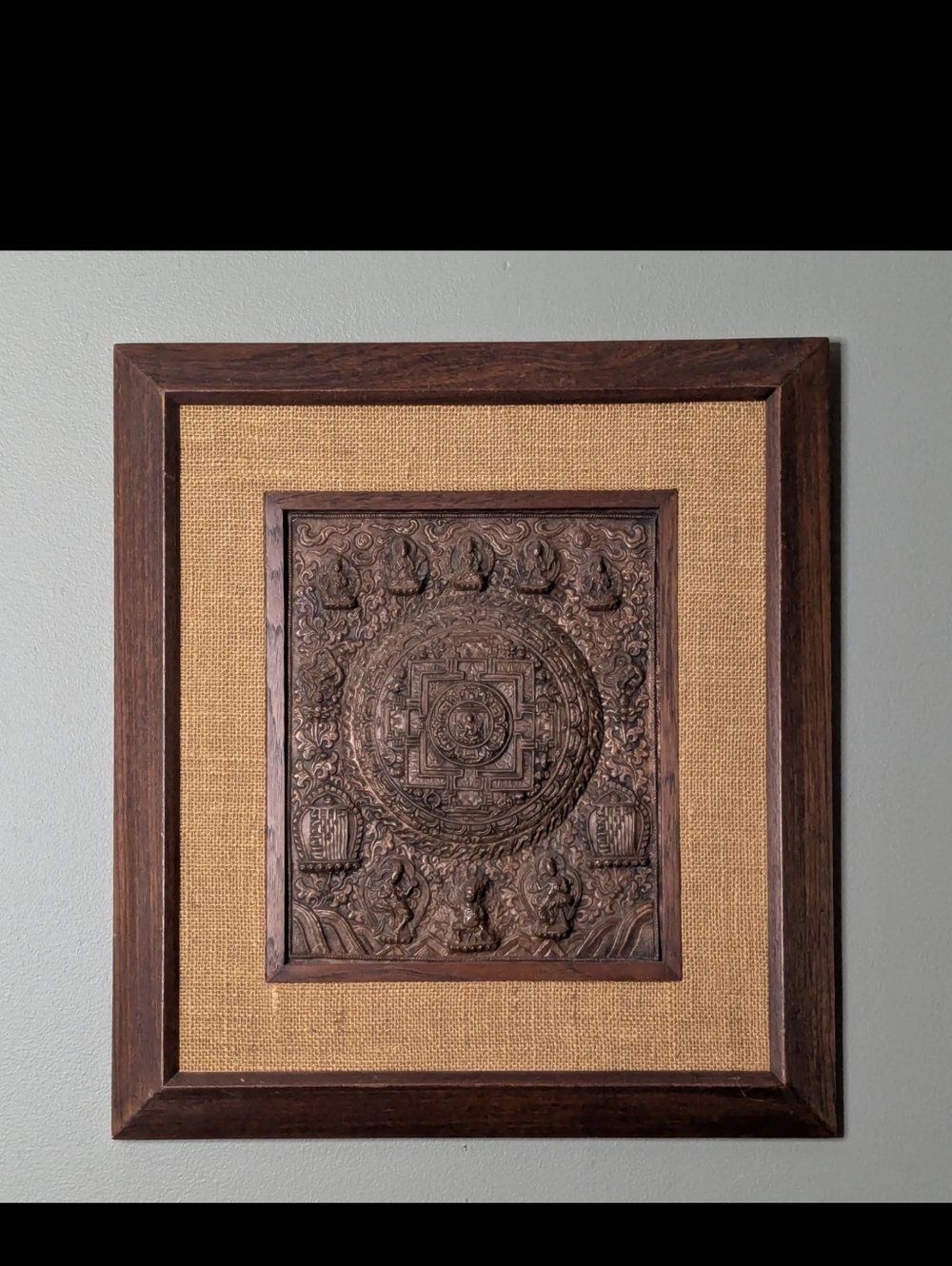 Framed Vintage 70s Thangka Bronze Antique Tibetin Buddist Sculpture Asian Art